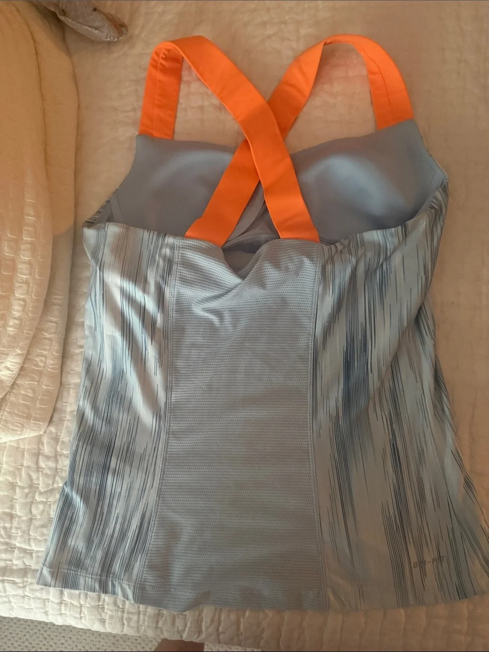 Nike Light Blue Striped Performance Tank L with Orange Straps and Navy Skirt M